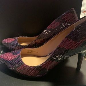 INC pink and purple snake print pumps